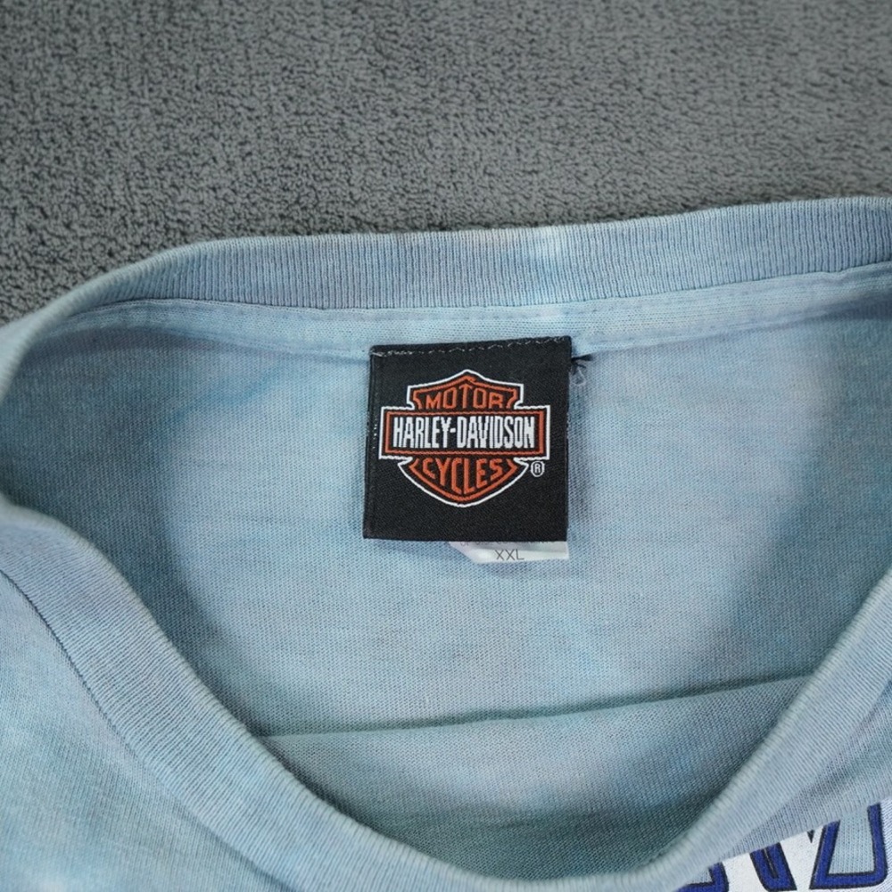Harley Davidson T Shirt Mens XXL Blue Tie Dye American Made Logo V Graphic Biker - Picture 3 of 9